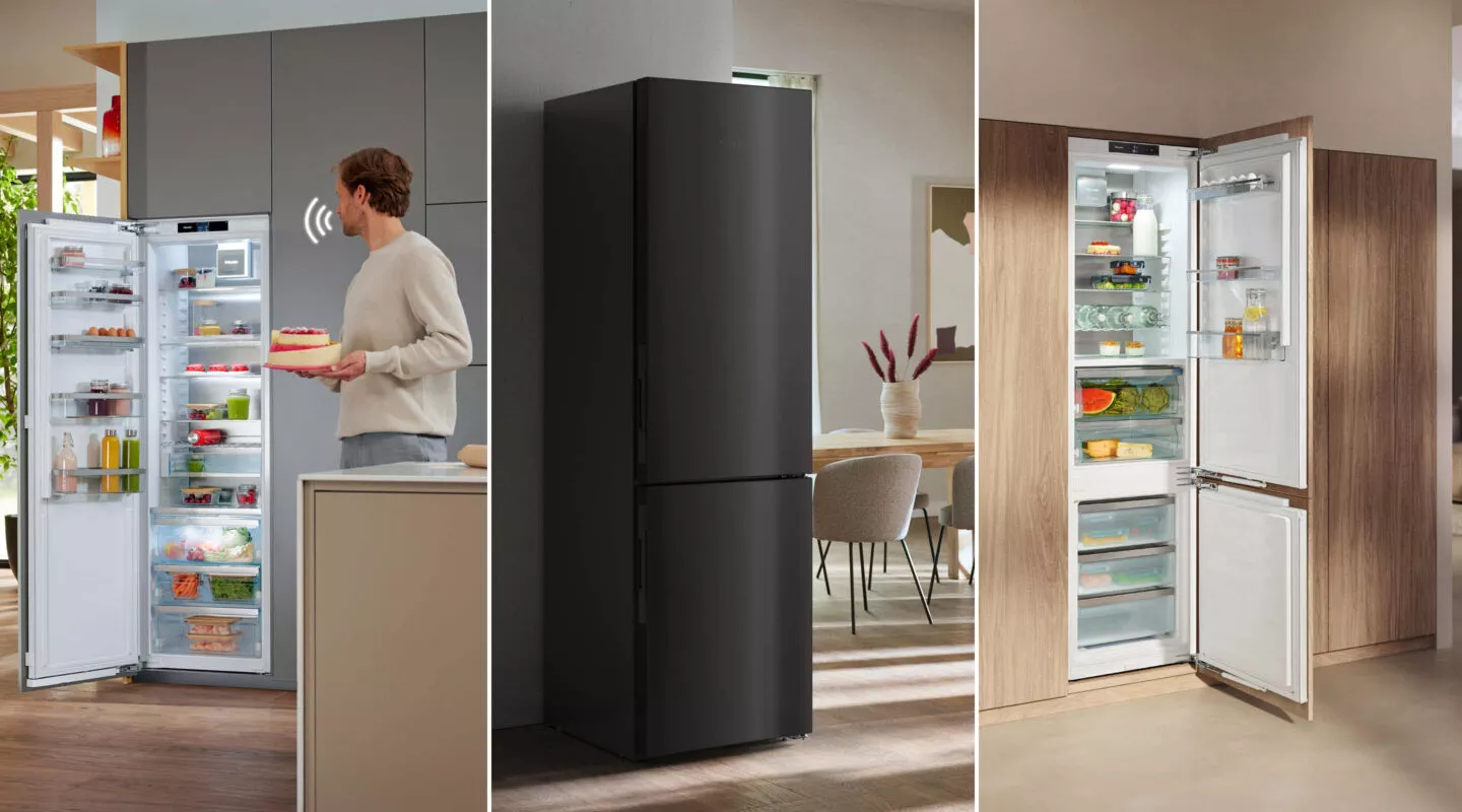 Vergleich von Einbau- und freistehenden Kühlschränken in modernem Design mit viel Stauraum, Gefrierfach und energieeffizienter Kühlung.